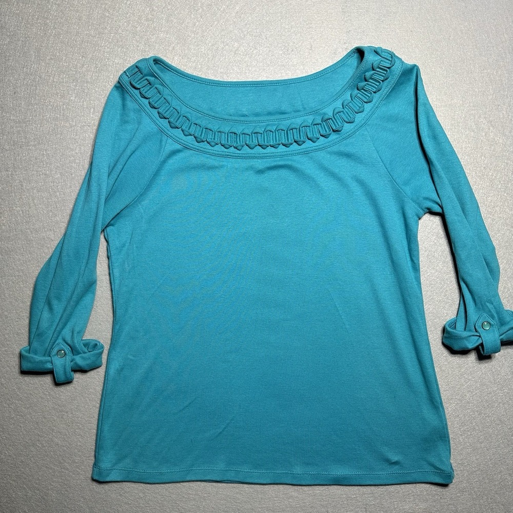 Rafaella Teal Sweater with‎ Cute Neck Detailing, Size L